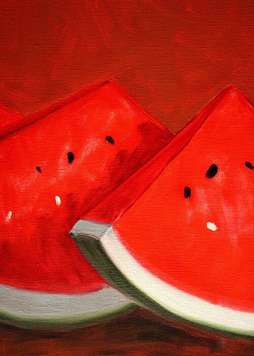 Watermelon Greeting Card featuring the painting Watermelon by Nancy Merkle