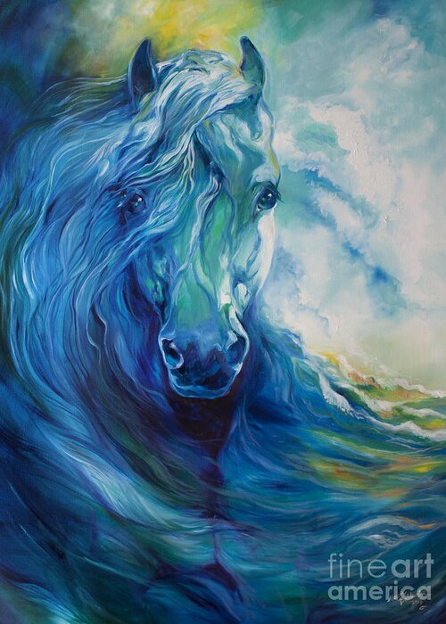 Horse Greeting Card featuring the painting Wave Runner Blue Ghost Equine by Marcia Baldwin