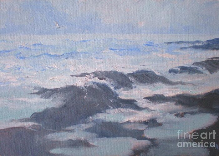 Seascape Greeting Card featuring the painting Waves and Rocks by Suzanne McKay