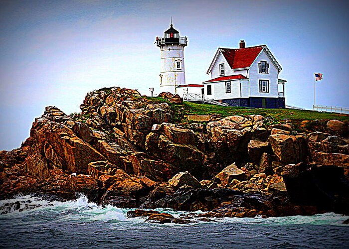 Waves On The Nubble 2 Greeting Card featuring the photograph Waves on the Nubble 2 by Suzanne DeGeorge
