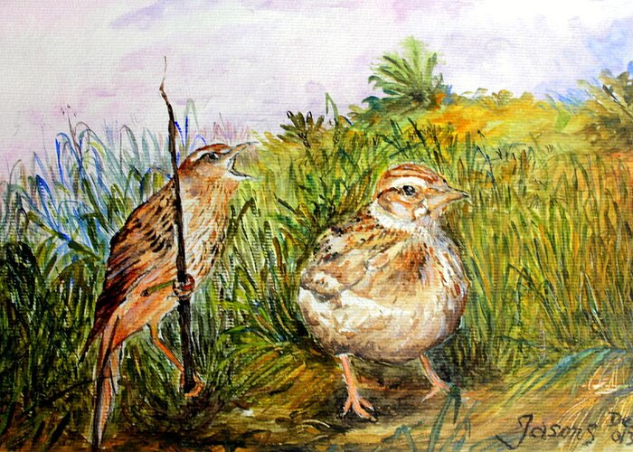 Birds Greeting Card featuring the painting We Are Lost by Jason Sentuf