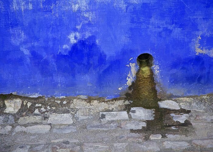 Artistic Greeting Card featuring the photograph Weathered Blue Wall of Old World Europe by David Letts