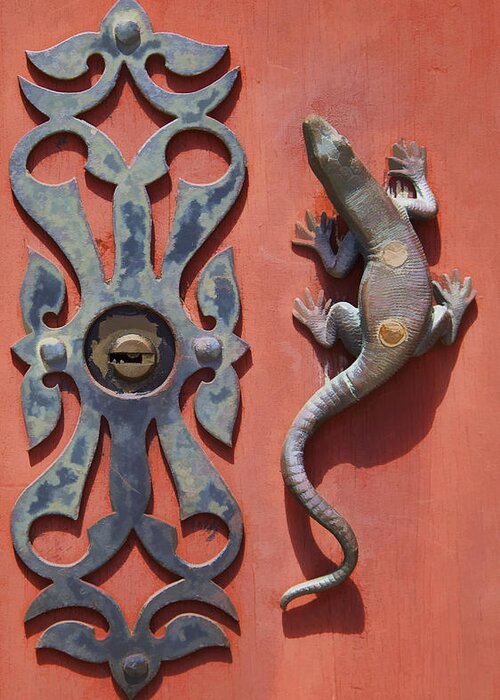Artistic Greeting Card featuring the photograph Weathered Brass Door Handle of Medieval Europe by David Letts
