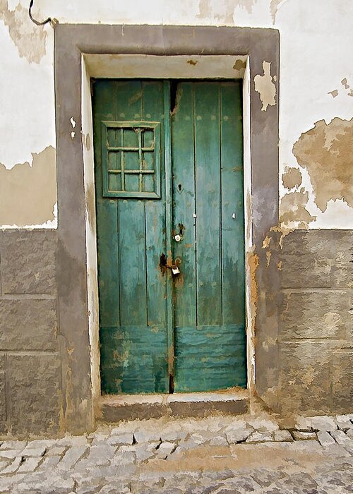 Canvas Greeting Card featuring the photograph Weathered Green Door of Serpa by David Letts