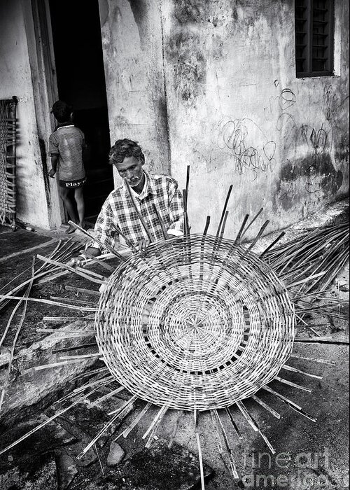 India Greeting Card featuring the photograph Weaving a Goat Pen Monochrome by Tim Gainey