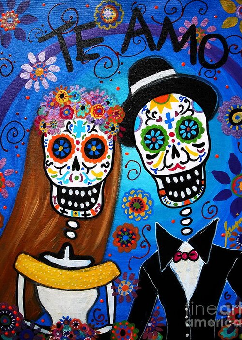 Wedding Greeting Card featuring the painting Wedding Couple by Pristine Cartera Turkus