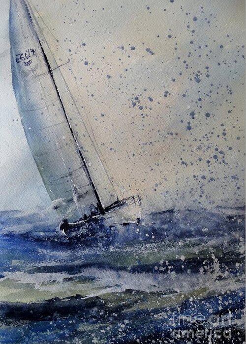 Sailing Greeting Card featuring the painting Wednesday Evening Sail by Sandra Strohschein