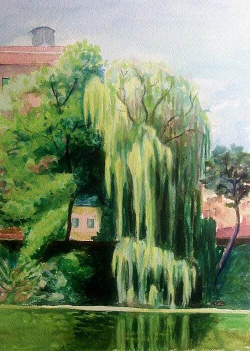 Landscape Greeting Card featuring the painting Weeping Willow at North Pond by Nicolas Bouteneff