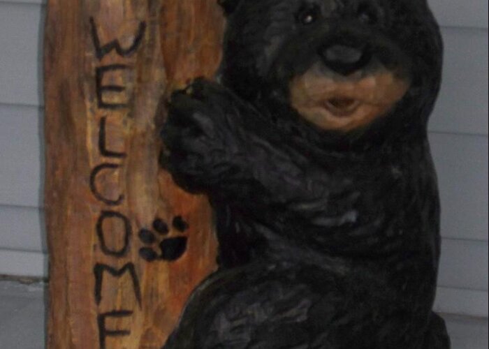 Welcome Greeting Card featuring the photograph Welcome Bear by John Mathews
