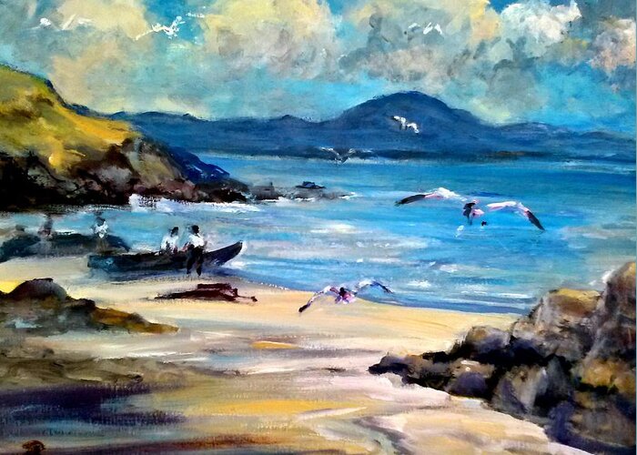  Seascape Fishermen With Currags Greeting Card featuring the painting West Of Ireland by Philip Corley