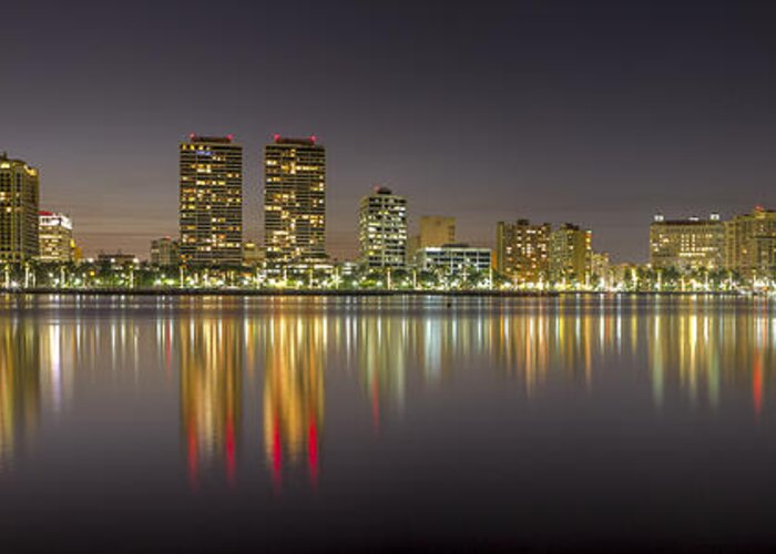 Flagler Greeting Card featuring the photograph West Palm Beach Skyline by Debra and Dave Vanderlaan