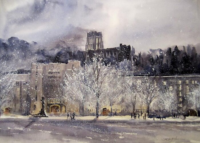West Point Greeting Card featuring the painting West Point Winter by Sandra Strohschein