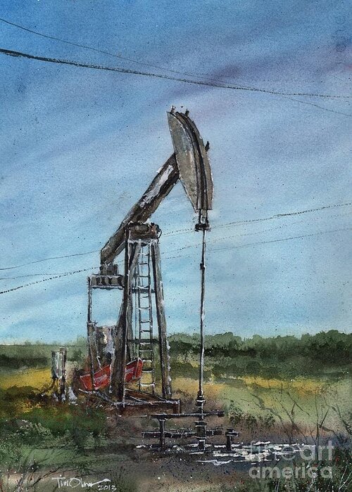  Greeting Card featuring the painting West Texas Pumpjack by Tim Oliver