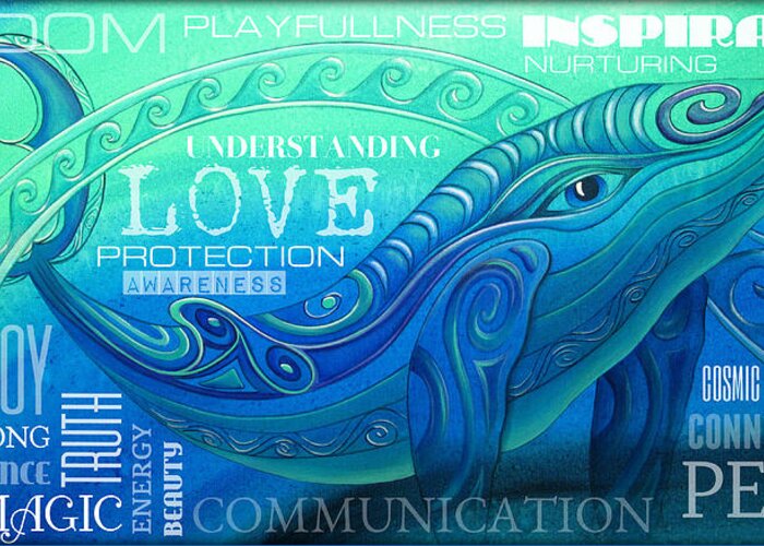 Whale Greeting Card featuring the painting Whale Totem Wordart by Reina Cottier