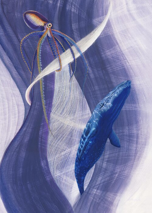 Wildlife Greeting Card featuring the drawing Whale's Calling Song by Robin Aisha Landsong