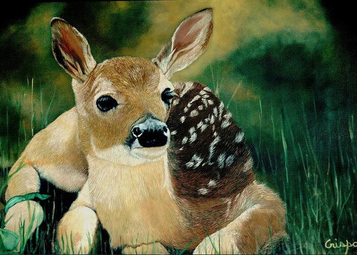 Deer Greeting Card featuring the painting What's Up by Jean Yves Crispo