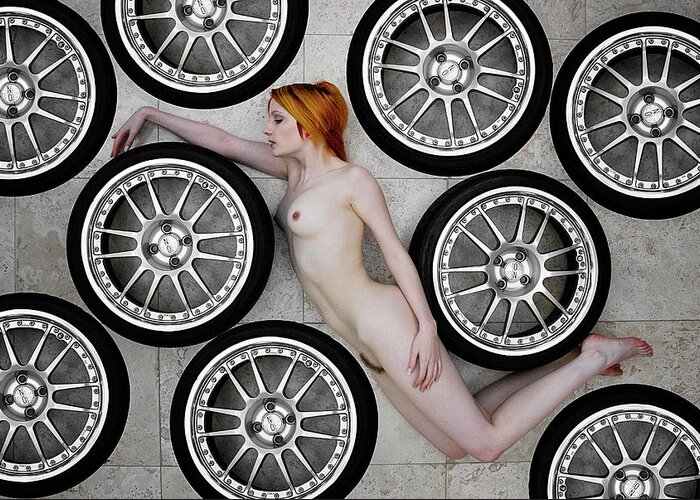 Fine Art Nude Greeting Card featuring the photograph Wheels by Kenp