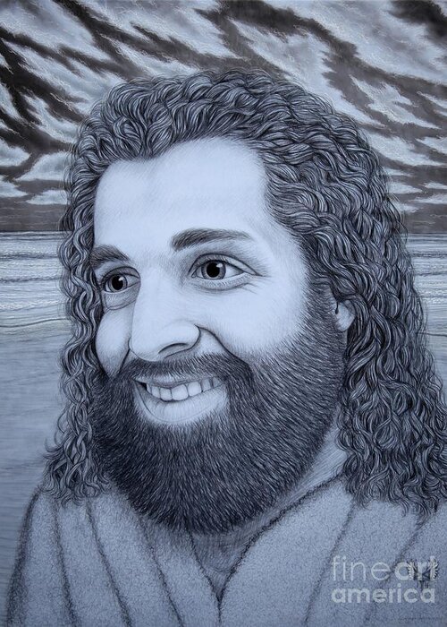 Jesus Greeting Card featuring the drawing When Jesus Thinks Of Me by Dale Crum