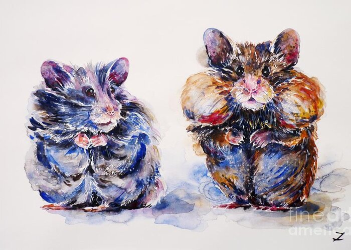 Hamsters Greeting Card featuring the painting Where are the Biscuits by Zaira Dzhaubaeva
