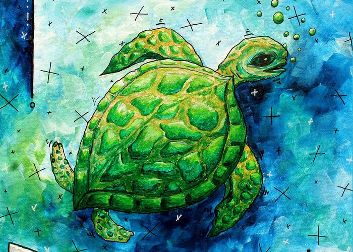 Turtle Greeting Card featuring the painting Whimsical Sea Turtle Original Painting by Megan Duncanson by Megan Aroon