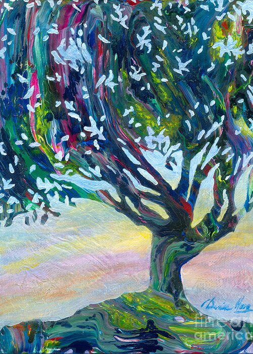 Tree Greeting Card featuring the painting Whimsical Tree Pastel Sky by Denise Hoag