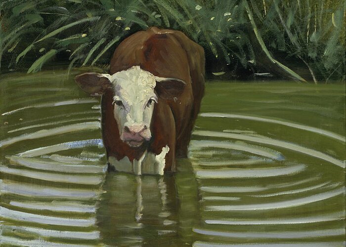  Greeting Card featuring the painting White Face Herford in the Pond by John Reynolds