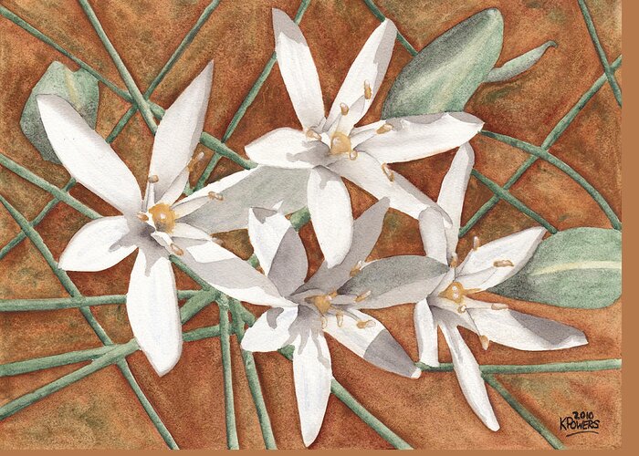 White Greeting Card featuring the painting White Flowers by Ken Powers