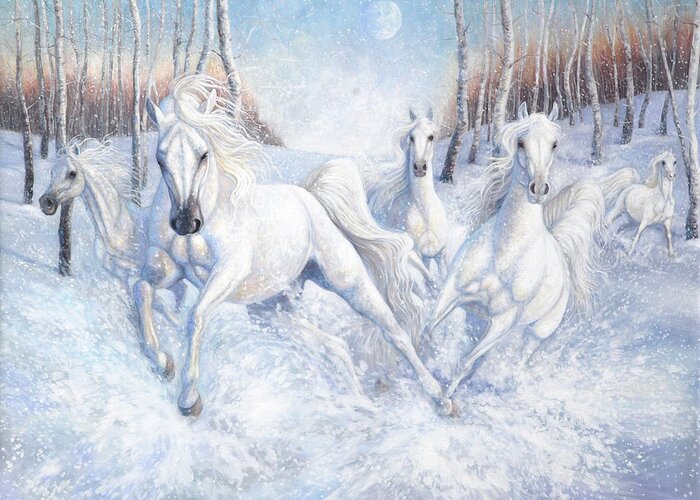 7 White Horses Running