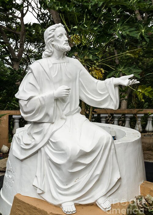 Apostle Greeting Card featuring the photograph White Jesus statue by Tosporn Preede