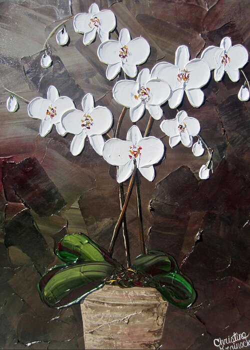 White Flowers Greeting Card featuring the painting White Orchid Flowers by Christine Bell