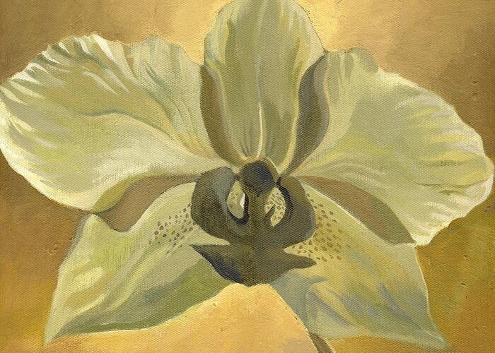 Orchid Greeting Card featuring the painting White Orchid With Ochre by Alfred Ng