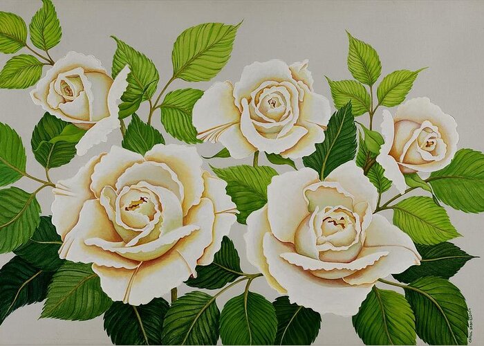 Rose Greeting Card featuring the painting White Roses by Carol Sabo