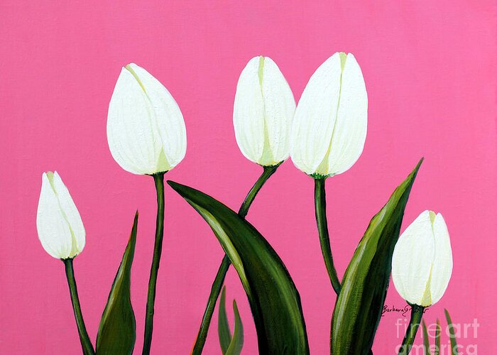 Barbara Griffin Greeting Card featuring the painting White Tulips on Pink by Barbara A Griffin