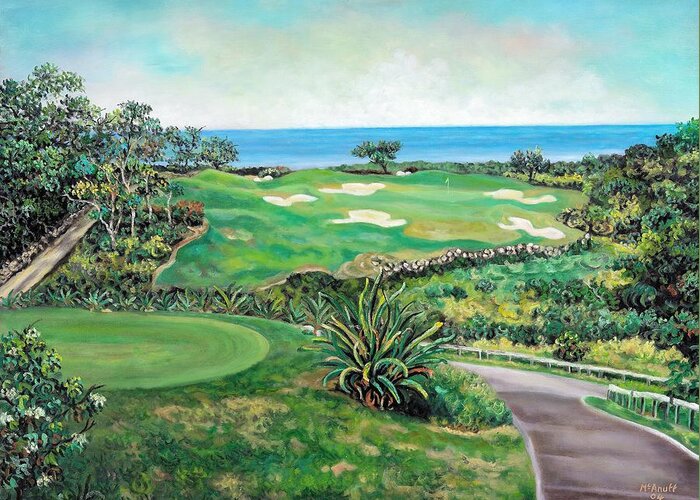 Golf Course Greeting Card featuring the painting White Witch Golf Course #1 Hole #17 by Ewan McAnuff
