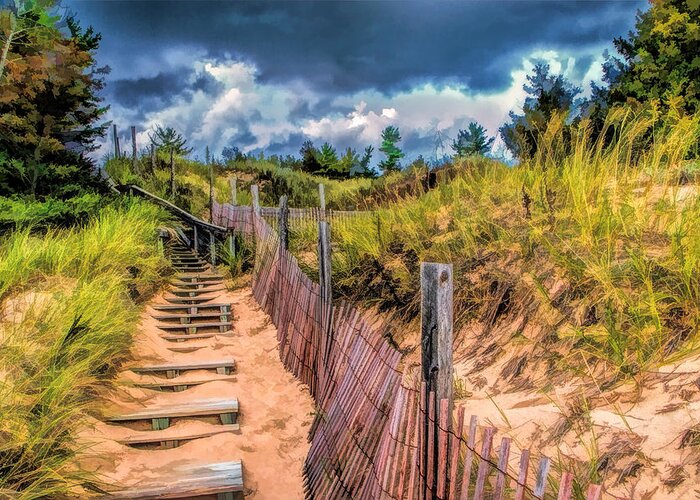 Door County Greeting Card featuring the painting Whitefish Dunes State Park Stairs by Christopher Arndt