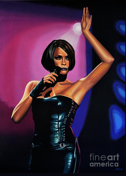 Whitney Houston Greeting Card featuring the painting Whitney Houston On Stage by Paul Meijering