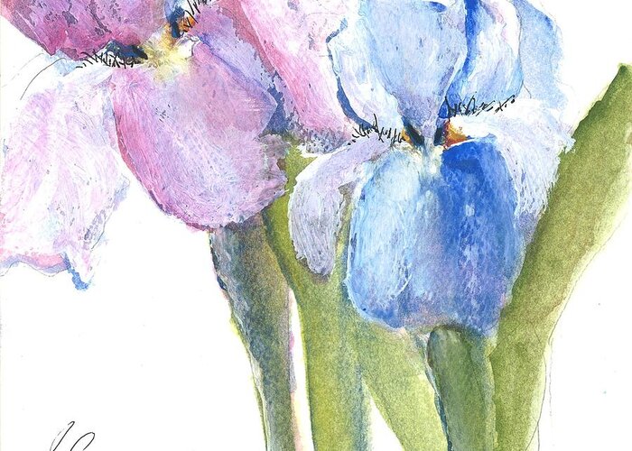 Iris Greeting Card featuring the painting Who Me by Sherry Harradence