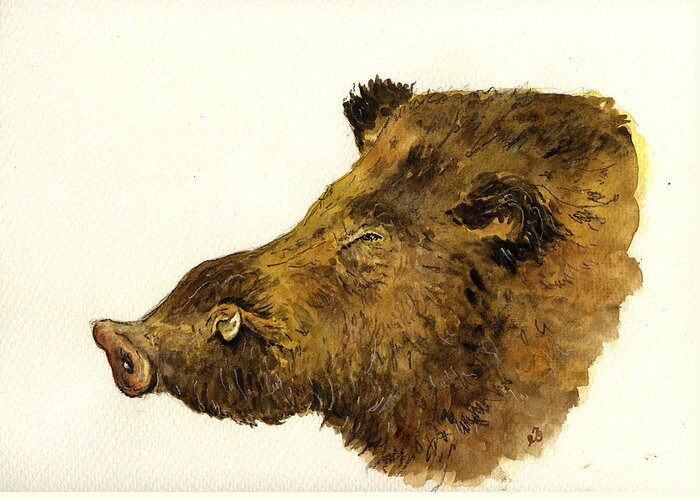 Wild Greeting Card featuring the painting Wild boar head study by Juan Bosco