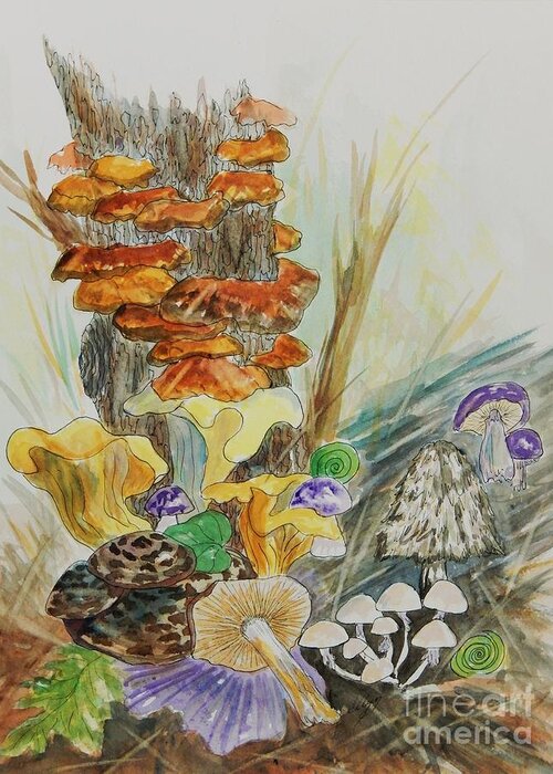 Mushrooms Greeting Card featuring the painting Wild Edible Mushrooms by Ellen Levinson
