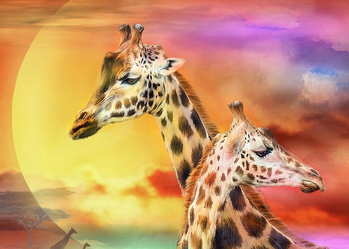 Giraffe Greeting Card featuring the mixed media Wild Generations - Giraffes by Carol Cavalaris