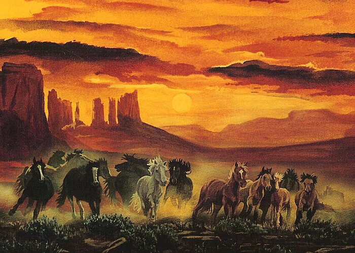 Wild Greeting Card featuring the painting Wild Horses by Tim Joyner