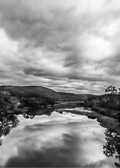 River Greeting Card featuring the photograph Williams river dark sky in B and W by Vance Bell