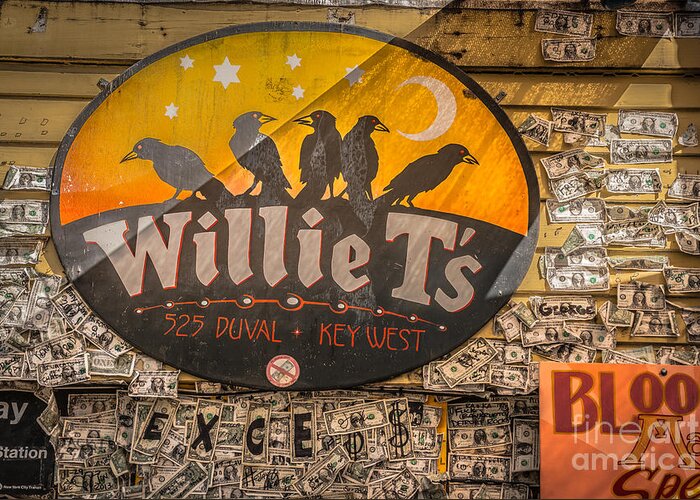America Greeting Card featuring the photograph Willie T's Bar and Dollar Bills Key West - HDR Style by Ian Monk