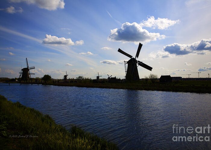 Digital Greeting Card featuring the photograph Windmills At Twilight by Richard J Thompson 