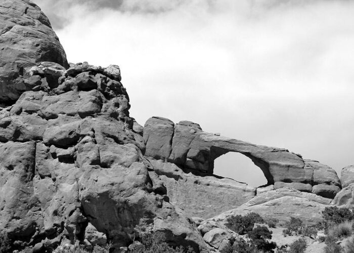 Arches National Park Greeting Card featuring the photograph Window Arch 2 Arches National Park BW by Mary Bedy