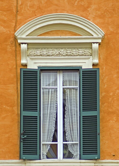 Ancient Greeting Card featuring the photograph Window of Rome with Green Wood Shutters by David Letts