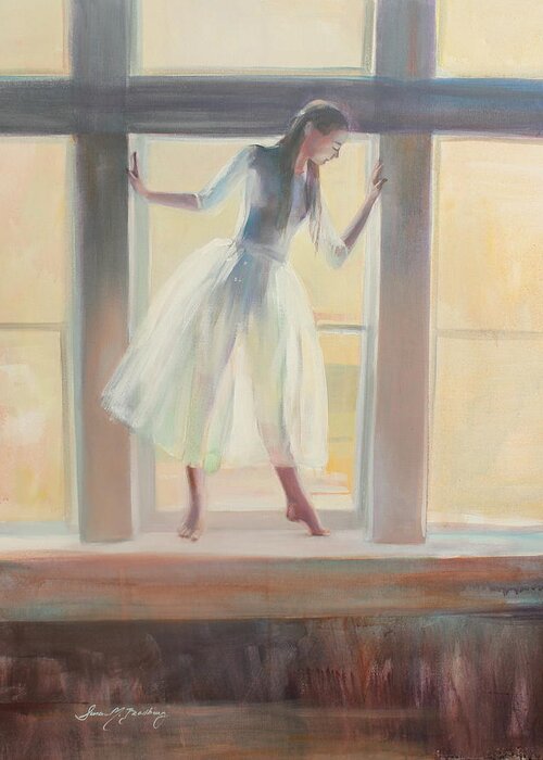 Ballerina Greeting Card featuring the painting Window poses by Susan Bradbury