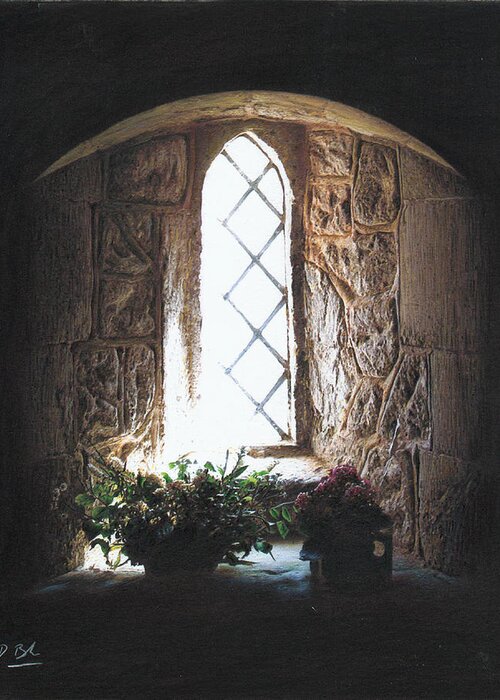 Interior Greeting Card featuring the drawing Window Solitude by Darren Baker