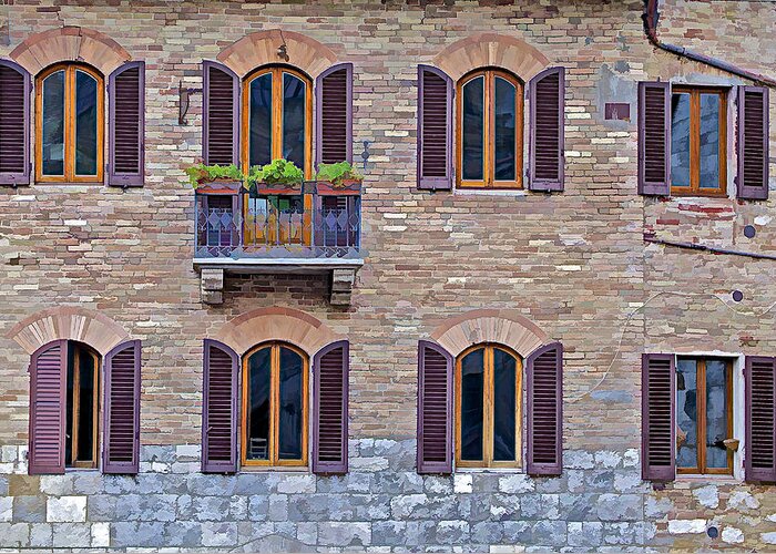 Architecture Greeting Card featuring the photograph Windows of a Tuscan Office Building by David Letts