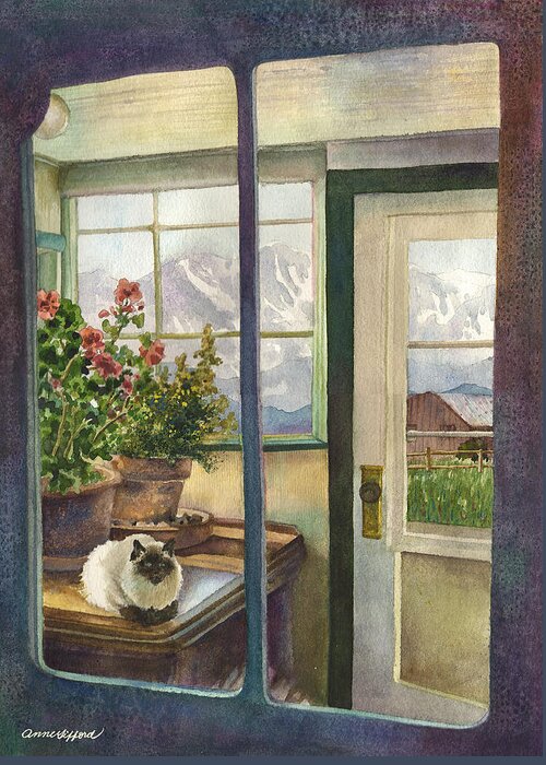 Window Painting Greeting Card featuring the painting Windows to the World by Anne Gifford